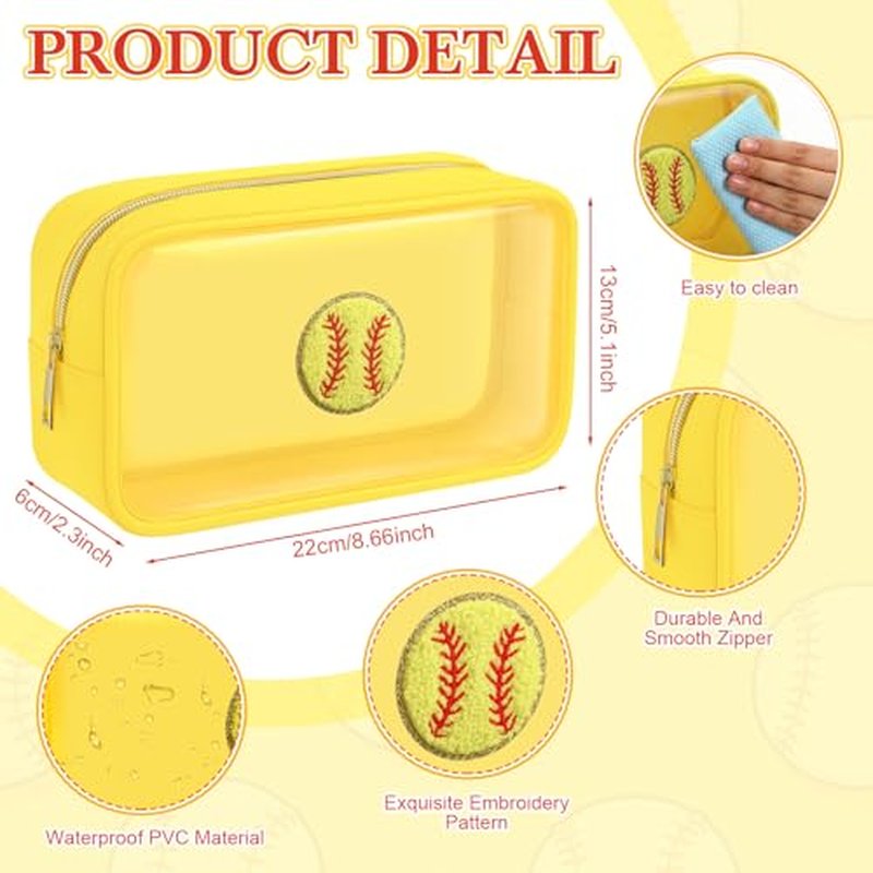 12 Pcs Softball Clear Makeup Bag with Zipper Bulk Softball Sport Goodie Clear PVC Pouch Organizer Waterproof Travel Case for Woman Team Gifts Birthday Party Decorations Supplies