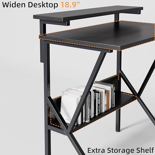 Small Computer Desk with Adjustable Monitor Stand - Black, 27.5 Inch Space Saver