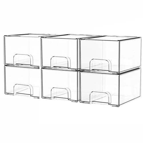 Stackable Clear Storage Drawers for Bathroom Vanity and Organization - 6 Pack, 4.4 Inch Tall - Variation of THIS listing