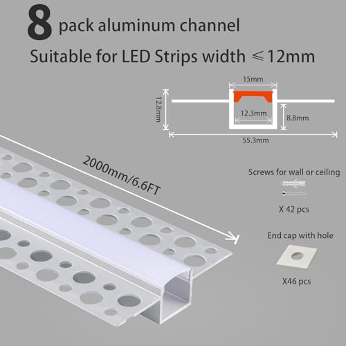 Plaster-In LED Channel Track with White Diffuser - 8 Variation