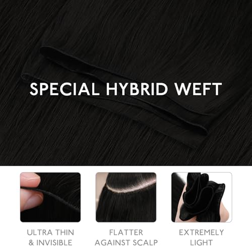 14 Inch Human Hair Sew-In Extensions G-#1 Jet Black Lightweight Remy Weft