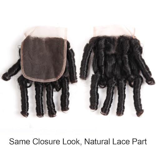 Brazilian Virgin Human Hair Curly Weave 4 Bundles with Lace Closure - 8/8/8/8+8 Inches, Natural Black