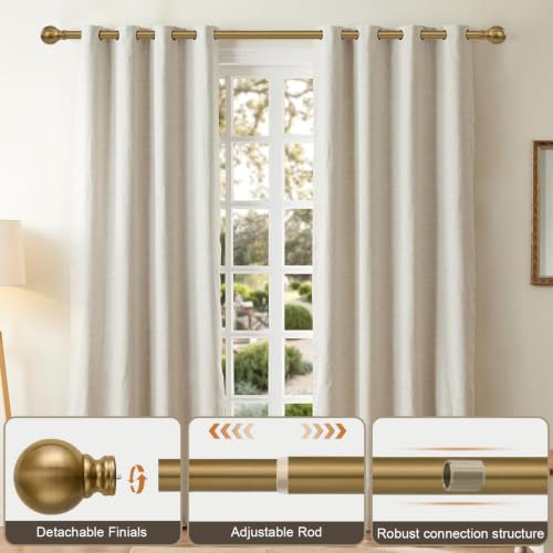 Warm Gold Curtain Rods 72-144 Inch - 2 Pack Adjustable Metal Window Rods