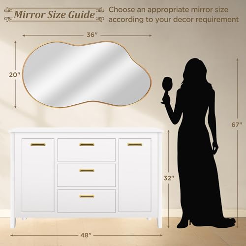 Rose Gold Bathroom Mirror for Over Sink 20x36 Inch Wall Mirror - Unique Asymmetrical Design