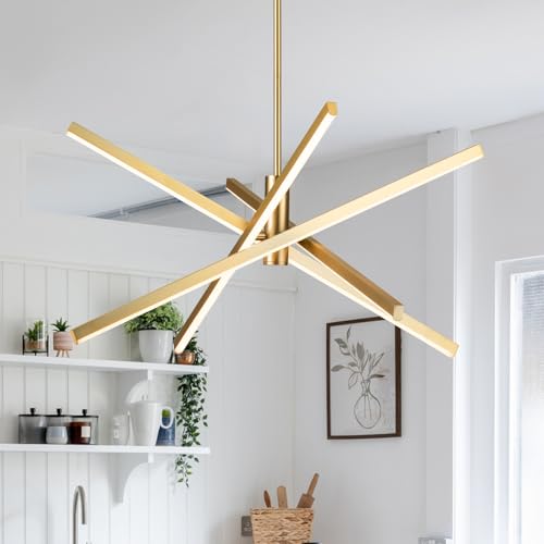 Gold Sputnik Chandeliers - 4-Light Modern LED Linear Pendant for Dining Room - Gold