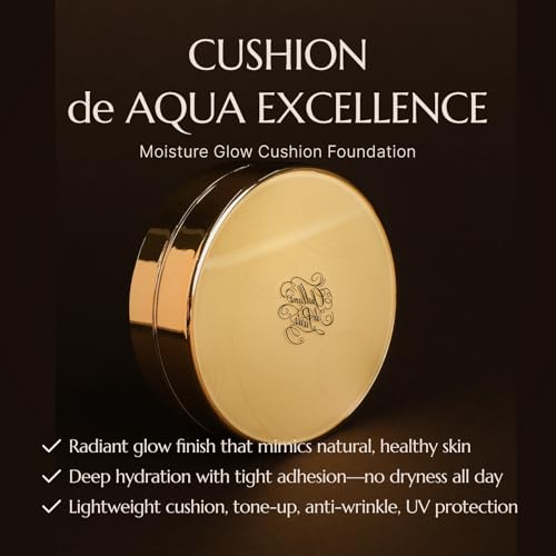 [CHALLANS de PARIS] Cushion de Aqua EX ? Dewy Glow Cushion Foundation, Natural Radiance & Hydration, Buildable Coverage, Lightweight Cream Texture, 23 Natural Beige, 0.53 oz