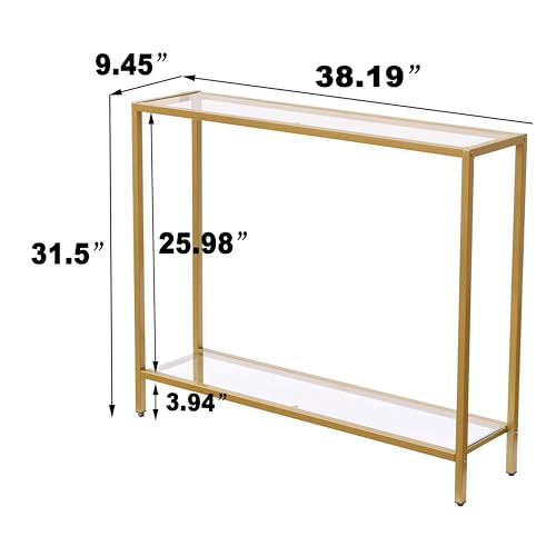MAJARO Gold Double-Layer Modern Console Table with Tempered Glass for Entryway & Living Room