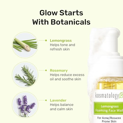 Organic Lemongrass Face Wash for Acne-Prone Skin - 6 oz, Gentle Daily Cleanser with Natural Botanicals