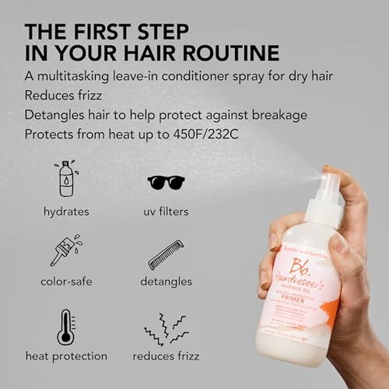 Bumble and bumble. Hairdresser's Invisible Oil Heat/UV Protection Leave-In Conditioner Hair Primer | Hydrating, Anti Frizz, Color Safe | Straight, Coily | With Argan Oil + Coconut Oil