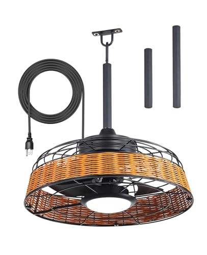 FELCO 20" Plug in Outdoor Gazebo Ceiling Fan with Light, Hook and