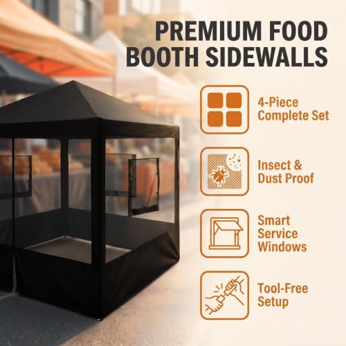 Outdoor Food Tent Sidewalls - Breathable Mesh Canopy Walls with Zipper & Windows, 10x10 ft, No Frame Included