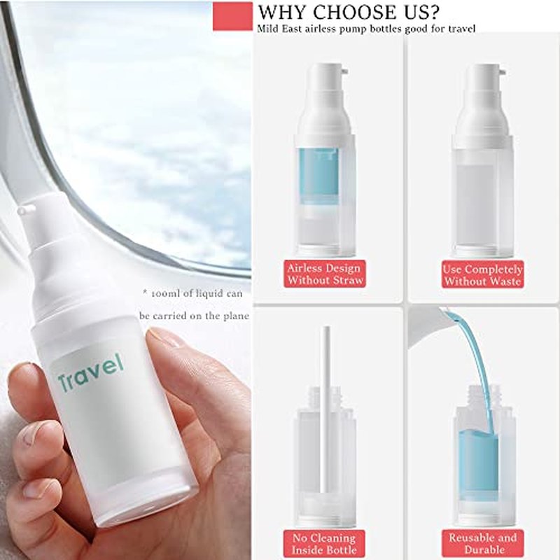 3pcs 20ml Sterile Airless Pump Bottle with Funnel Easy to Carry and Fill Matte Lotion Bottles For Travel
