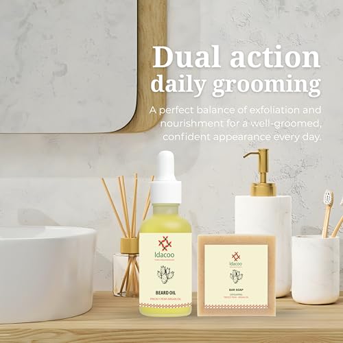 Beard Care Set with Beard Oil & Exfoliating Bar Soap for Men ? Prickly Pear & Argan Blend, Beard Oil for Men, Beard Wash Bar, Beard Moisturizer & Softener, Gifts for Him