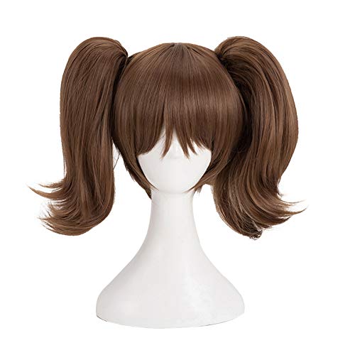 Anime Cosplay Wig for Women Short Brown Double Ponytails Party Hairpiece