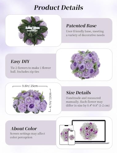 Lilac Flower Balls for Wedding Centerpieces - 10 Pcs, 9.5 Inch