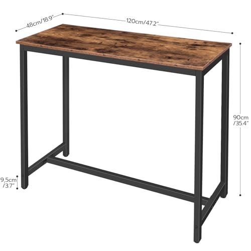 Rectangular Bar Table 47.2 Inch Pub Table Industrial Counter Height Dining Table - Rustic Brown & Black