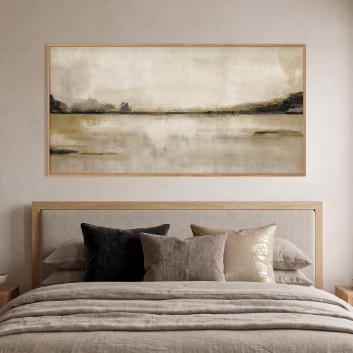 KAIRNE Abstract Mountain Lake Wall Art Set - 40x20 Textured Framed Canvas - Landscape Artwork
