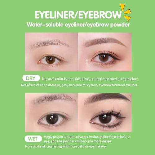 Gel Eyeliner Eyebrow Powder, Waterproof Smudgeproof Long Lasting Makeup Eyeliner Gel with Brush Mirror, Pack of 1 (Black)