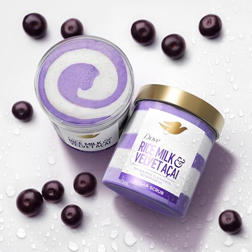 Dove Body Scrub Velvet Acai & Rice Milk For Women For Exfoliated & Hydrated skin 15 OZ