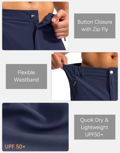 Men's Hiking Cargo Shorts - 9-Inch Inseam, Medium, Navy, Lightweight Outdoor Shorts with 5 Zipper Pockets