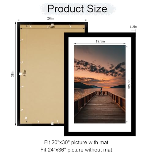 Black 24x36 Poster Frame Set of 2 for 20x30 Photos with Mat - Wall Mountable