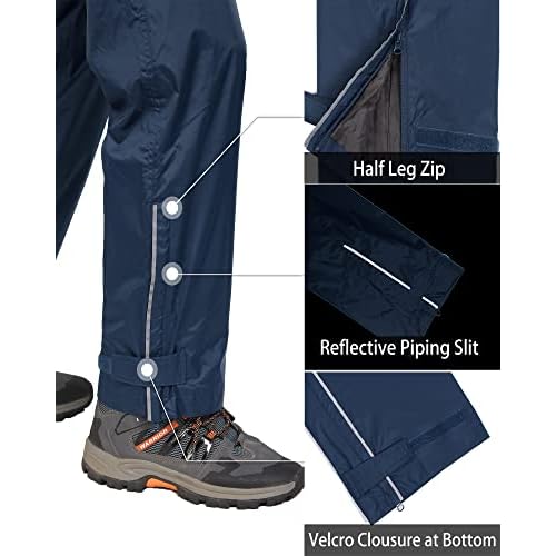 33,000ft Men's Rain Pants, Waterproof Rain Over Pants, Windproof Outdoor Pants for Hiking, Fishing