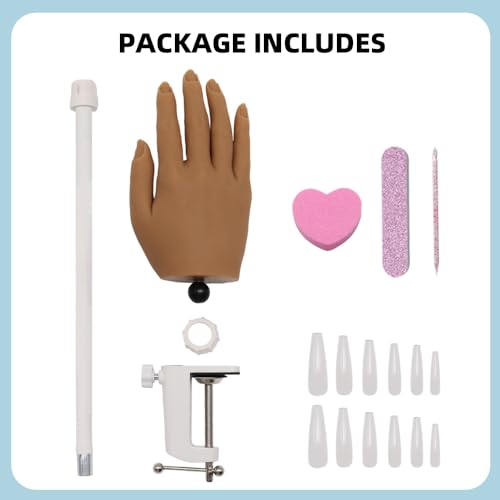Silicone Nail Practice Hand with Clamp Stand Brown | Manicure Training Model for Beginners & Pros