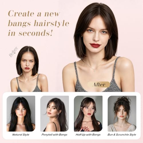 10 Inch Human Hair Toppers with Wisp Side Bangs Clip-in Full Cover Lace Base - Natural Black