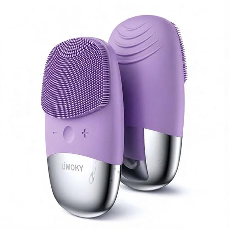 Facial Cleansing Brush, 3-in-1 Electric Silicone Face Scrubber, Vibrating Massager, IPX7 Waterproof, USB Rechargeble Pore Brush for Deep Cleanning, Blackhead Remover, Exfoliating (Purple)