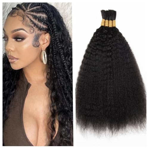 RLHAIR 14 Inch Kinky Straight Human Braiding Hair No Weft Natural Black