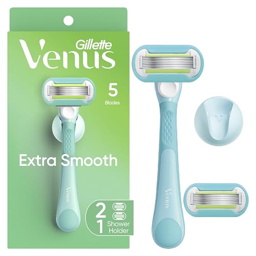 Gillette Venus Extra Smooth Razor for Women, Includes 1 Reusable Razor Handle + 2 Refills, Ergonomic No-Slip Gel Handle and Shower Holder, Holiday Gifts for Women