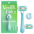 Gillette Venus Extra Smooth Razor for Women, Includes 1 Reusable Razor Handle + 2 Refills, Ergonomic No-Slip Gel Handle and Shower Holder, Holiday Gifts for Women