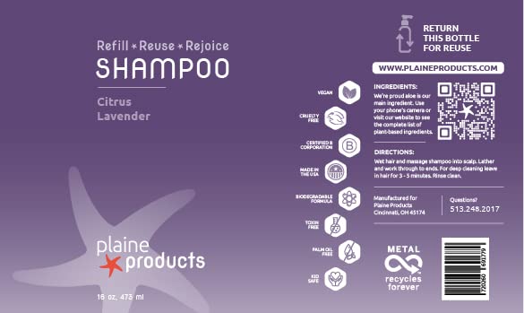 Plaine Products Eco-Friendly Citrus Lavender Shampoo & Conditioner Set - 16oz Pack of 2, Refillable Aluminum Bottles