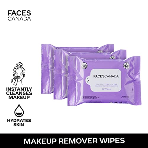 FACESCANADA Fresh Clean Glow Makeup Remover Wipes - 10 Count, Pack of 3