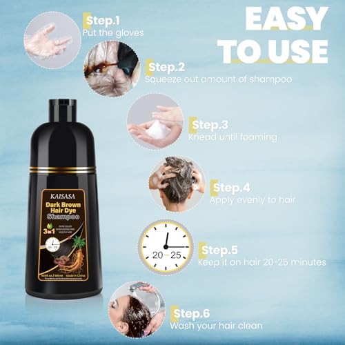 Dark Brown Hair Dye Shampoo for Gray Hair - 3-in-1 Hair Color & Conditioner