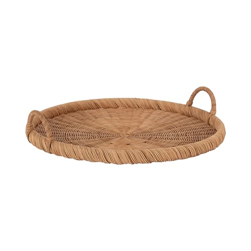Kate and Laurel 22.4-Inch Natural Woven Rattan Serving Tray with Handles - Boho Style
