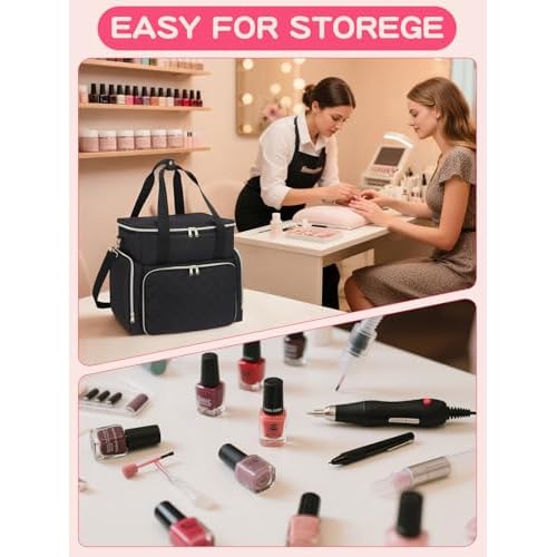 Nail Polish Organizer Case Holds 96 Bottles (15ml/0.5 fl.oz) and a Nail Dryer,Gel Polish Case Bag with 2 Removable Pouches,Nail Supplies Organizer for Nail Technicians & DIY Manicure Lovers,Black