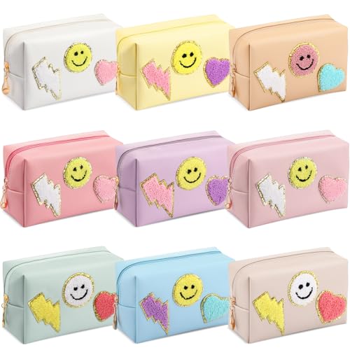 Preppy Makeup Bag Set - 9 PU Leather Cosmetic Bags for Women, Fresh & Classic Variations