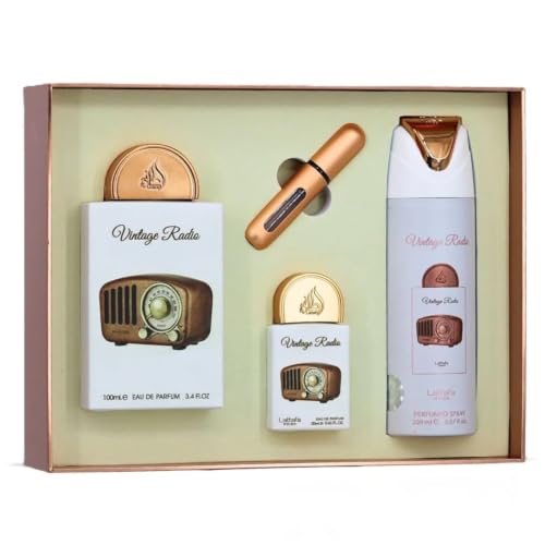 Lattafa Pride Vintage Radio 3-Piece Gift Set - Long Lasting Arabian Perfume for Men
