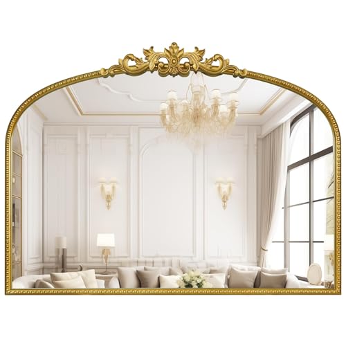 24 x 32 Inch Gold Vintage Wall Mirror with Ornate Frame - Arched Design