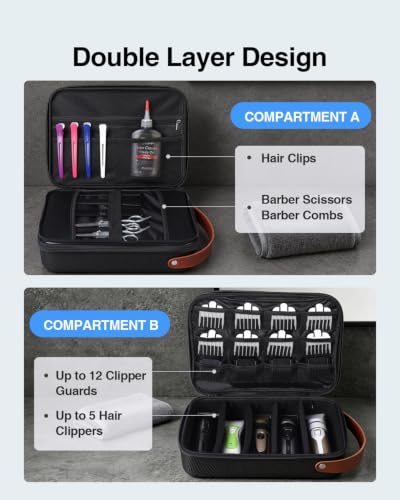 Large Hard Barber Case for Clippers and Supplies - Black