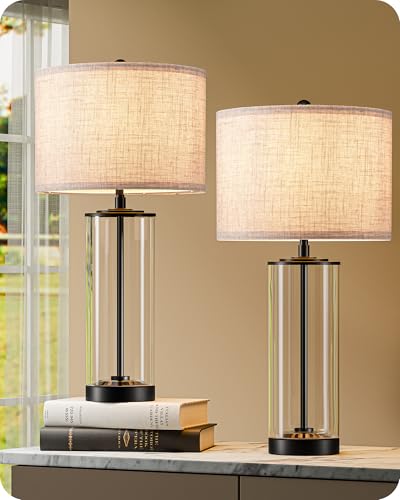 EDISHINE 23.6'' Glass Table Lamp Set of 2 - Black, DIY Refillable & Rotary Switch