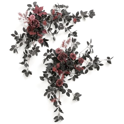 Ling's Moment 2-Pack Black Floral Wedding Arch Garlands - Handmade Silk Flowers