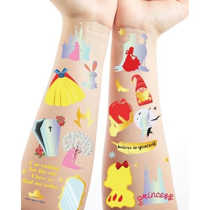 10 Sheets 60 Pcs Snow Princess Metallic Tattoos, Gold Foil Temporary Tattoos Halloween Christmas Party Favors, Holiday Gift Decorations Supplies