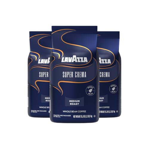 Lavazza Super Crema Espresso Whole Bean Coffee Pack - Hazelnut Brown Sugar Variation, 3 x 2.2 lb Bags