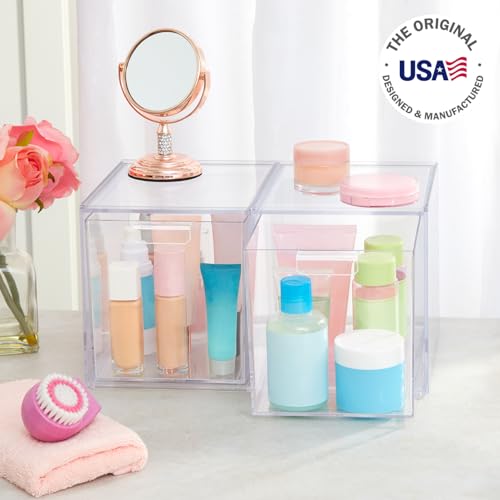 6.75-Inch Tall Clear Plastic Stackable Drawer Organizer Set for Cosmetics & Vanity Storage