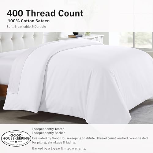 California Design Den Oversized King Duvet Cover White 120x98 Inches - Luxury 400 Thread Count Cotton Sateen, No Comforter