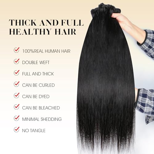 Brazilian Hair Extensions - 16 Inch Natural Color Virgin Remy Human Hair Bundles with Double Weft - No Shedding