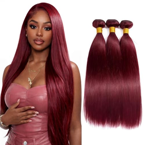 Blonde 99J Burgundy Straight Human Hair Extensions 8-12 Inch 3 Bundles