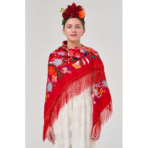 YHDDYG 2 Pcs Frida khalo Fuchsia Flower Headband and Women¡¯s Tassel Shawl Wrap Mexican Style Ethnic Shawl Party N3